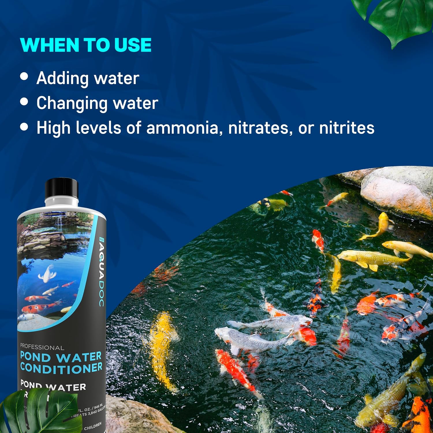 Acondicionador de agua de estanque de peces – Convierte el agua del grifo en agua de estanque apta para peces, AquaDoc – 32 oz