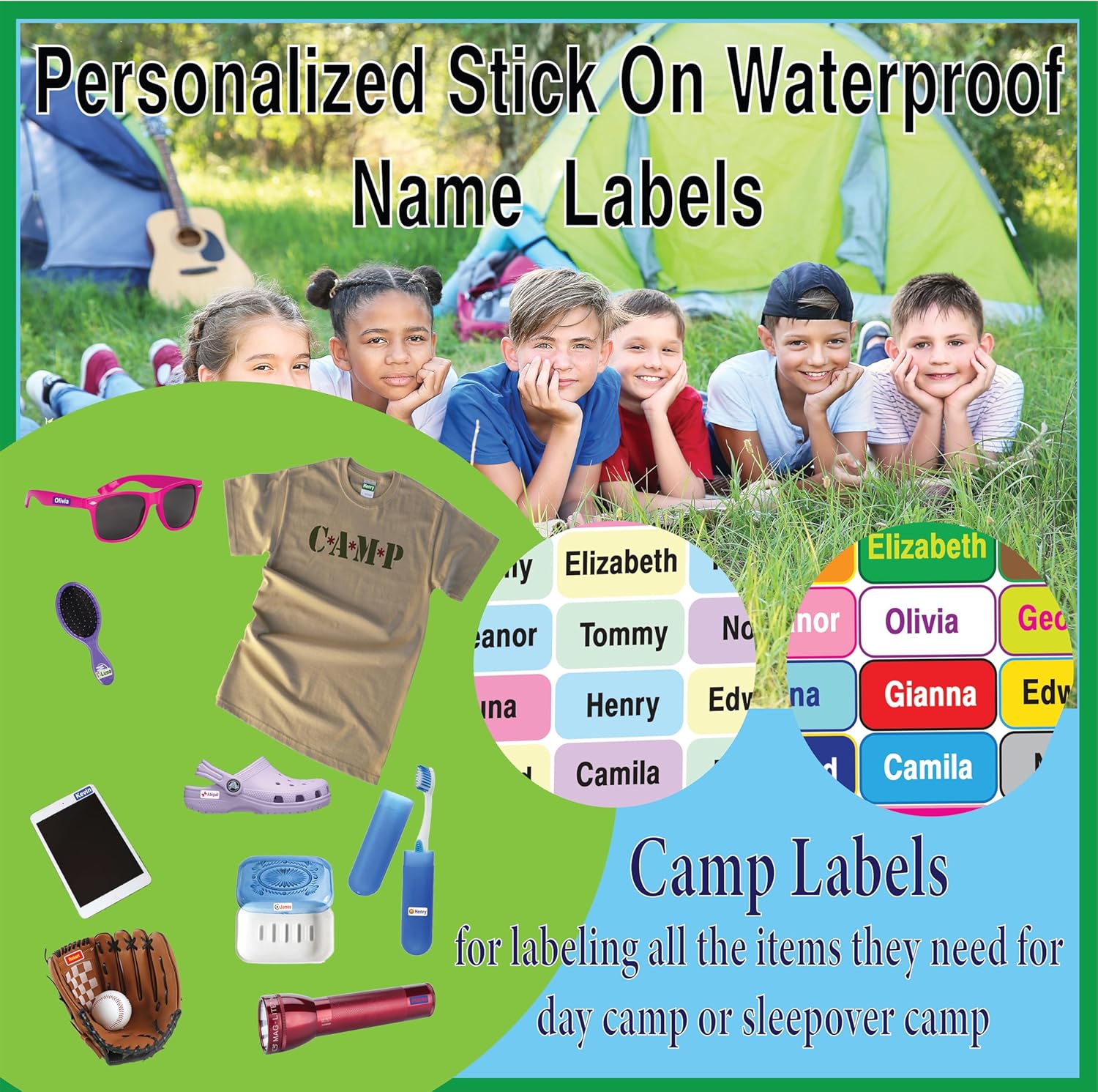 Etiquetas de nombre impermeables personalizadas a presión y pegan con nombre personalizado en etiquetas de la ropa. Etiquetas personalizables con