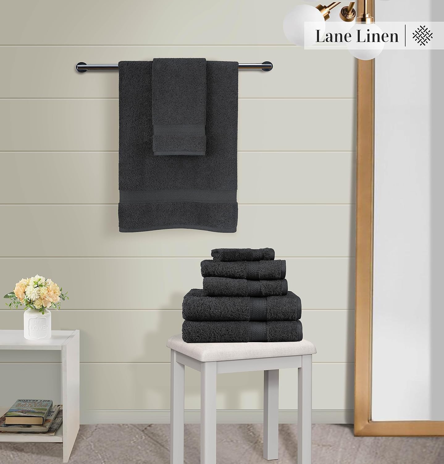 LANE LINEN Juego de 10 toallas de baño 100 % algodón, 2 toallas de baño grandes, 4 toallas de mano suaves para baño, 4 toallas de lavado para el