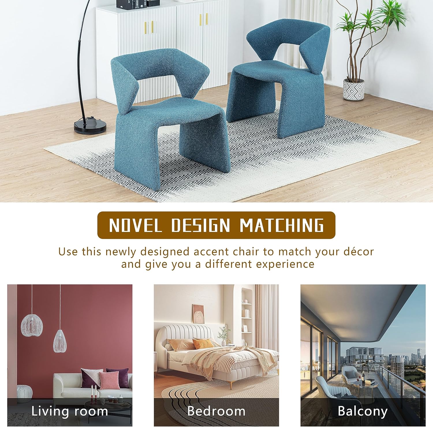 Modern Boucle – Silla decorativa de sherpa, silla armada de tela de cordero, cómoda silla individual copetuda para lectura, dormitorio, oficina y