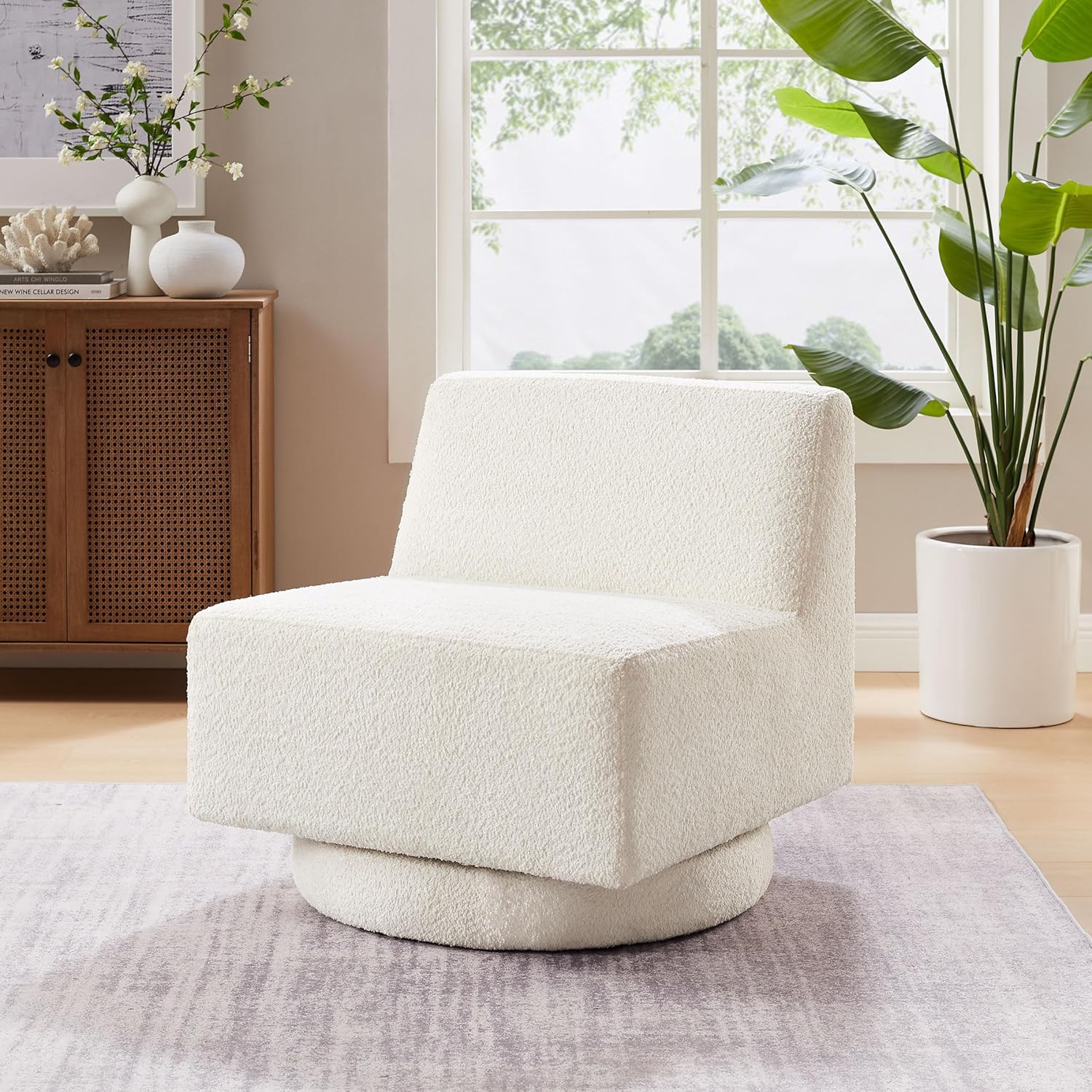 Silla giratoria de 360 grados, cómoda silla de sofá de lectura perezosa de tamaño grande, adecuada para sala de estar y dormitorio, color blanco