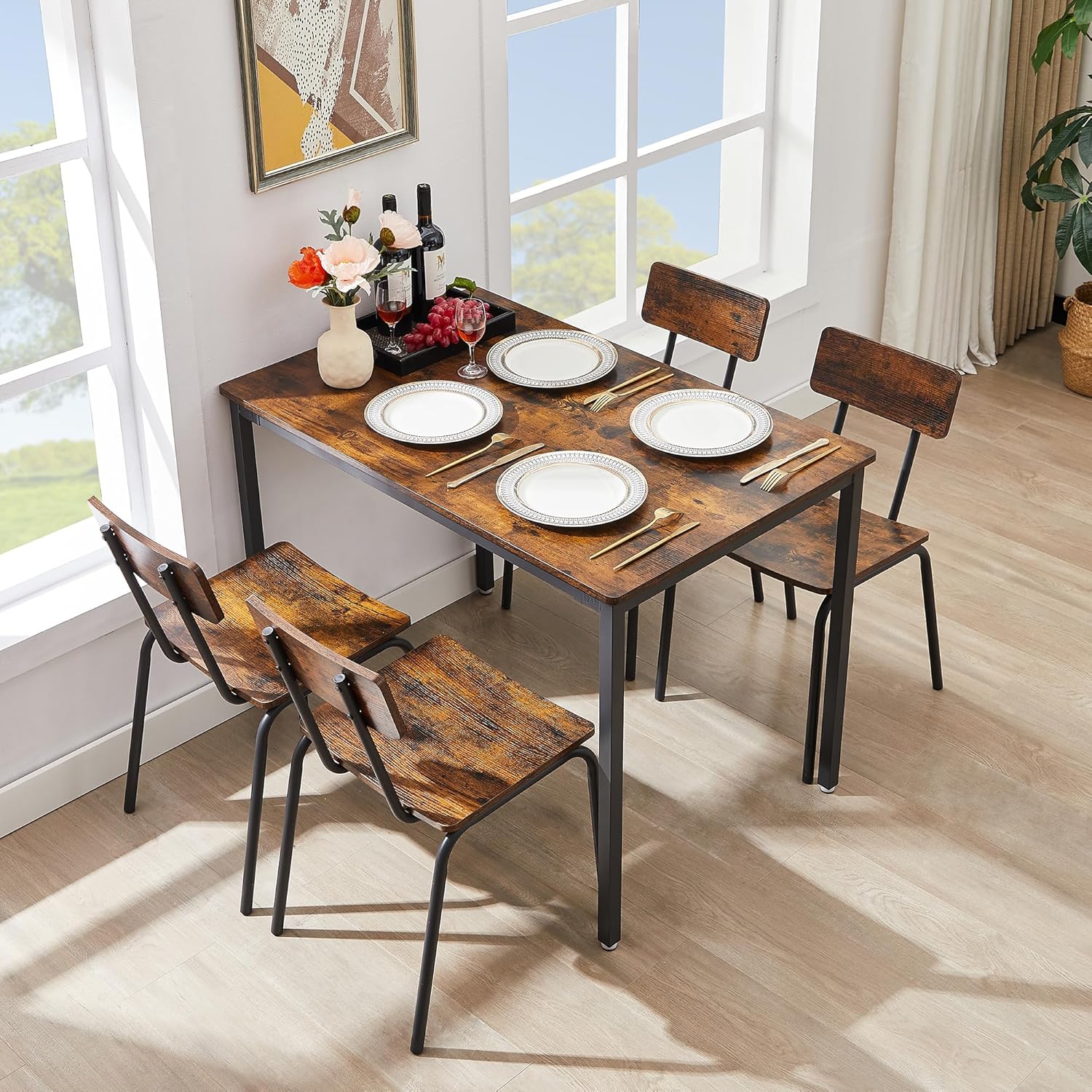 Juego de mesa de comedor cuadrada de 5 piezas, mesa de cocina y sillas para 4, mesa de comedor moderna con 4 sillas para apartamento, cocina,