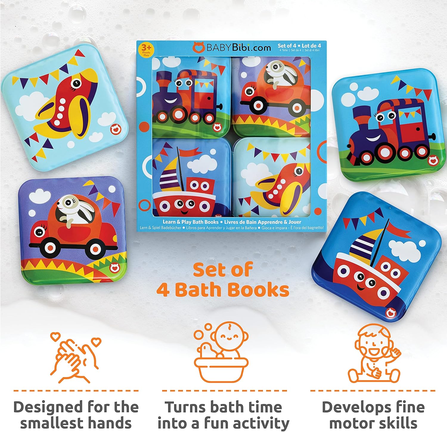 Libros flotantes de baño para bebés, libros de baño con temática de transporte para bebés, bebés, juguetes de baño impermeables y sin moho para