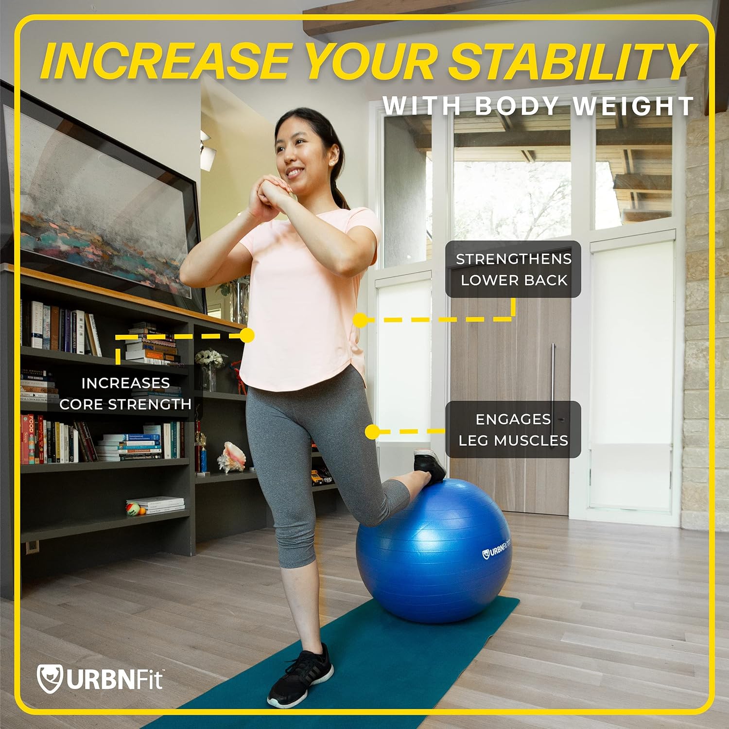 URBNFit – Pelota de ejercicio, entrenamiento y yoga en varios tamaños, pelota para embarazo y estabilidad, antiestallido, incluye bomba de inflado