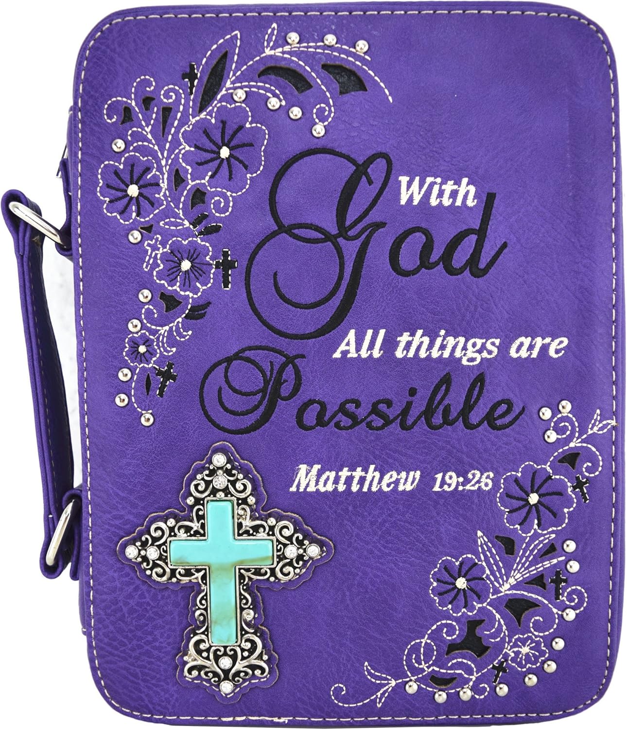 Funda de la Biblia con versículo bordado de estilo occidental para mujer, bolsa de mensajero con correa extra