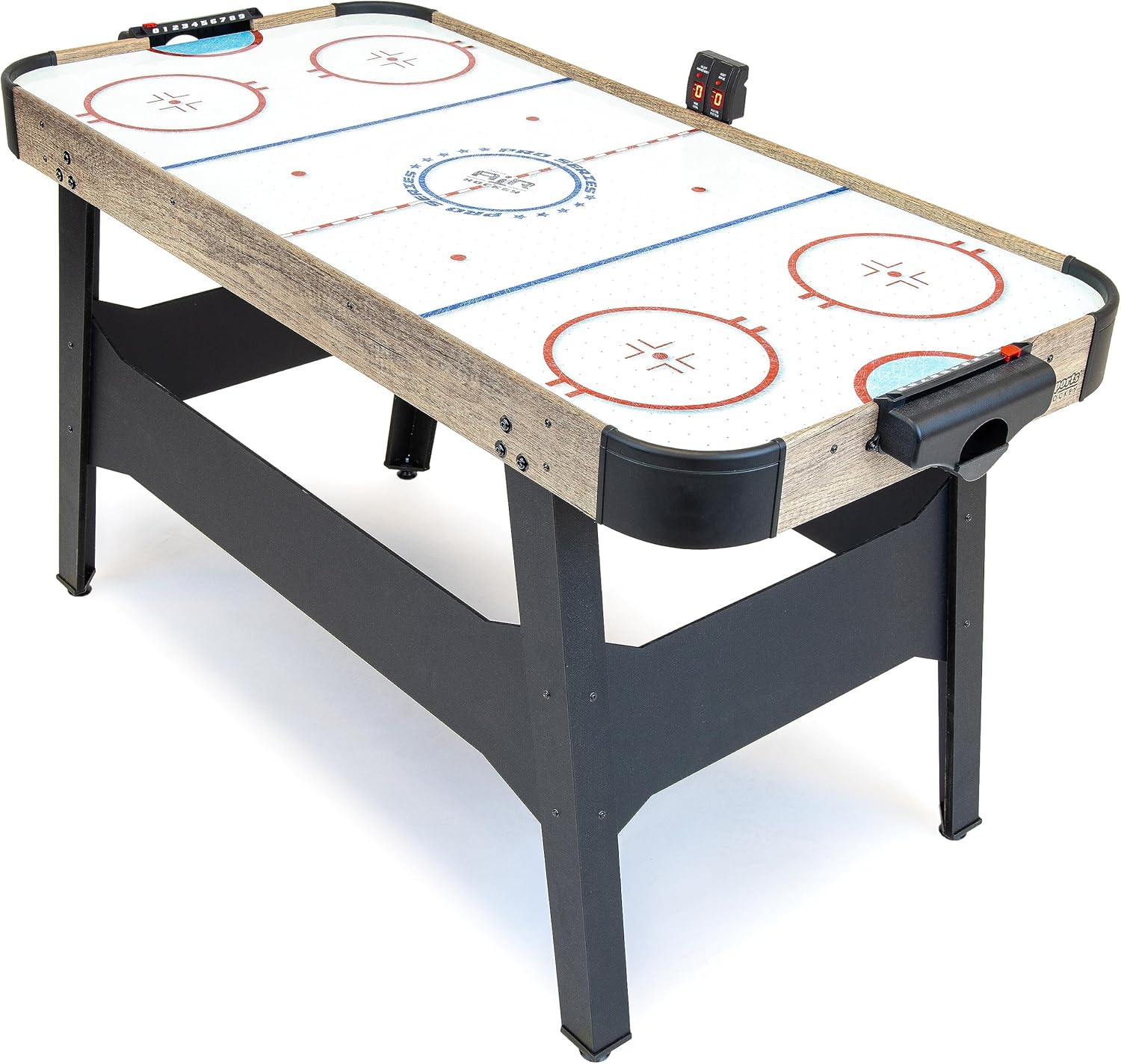 GoSports Mesa de hockey de aire de 54 pulgadas para niños y adultos, incluye 2 empujadores, 3 discos, motor de CA y marcador LED