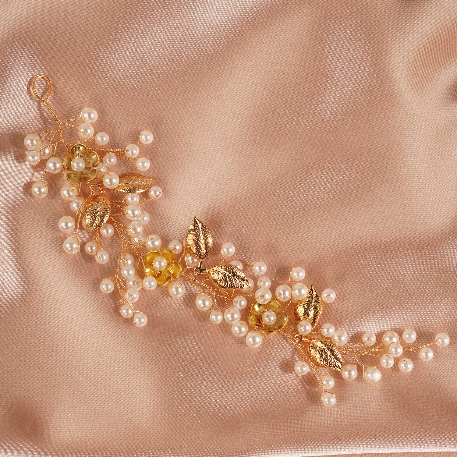 Diadema de boda dorada para novias, vides, perlas, hojas de flores, pelo de boda, para novias, vides, perlas, hojas de flores, pelo de boda para