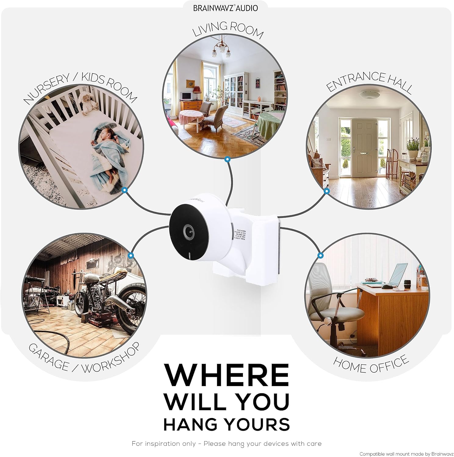 LaView LV-PWF1 1080P HD – Soporte de pared para cámara interior LaView LV-PWF1, soporte adhesivo para cámara de seguridad, reduce puntos ciegos y