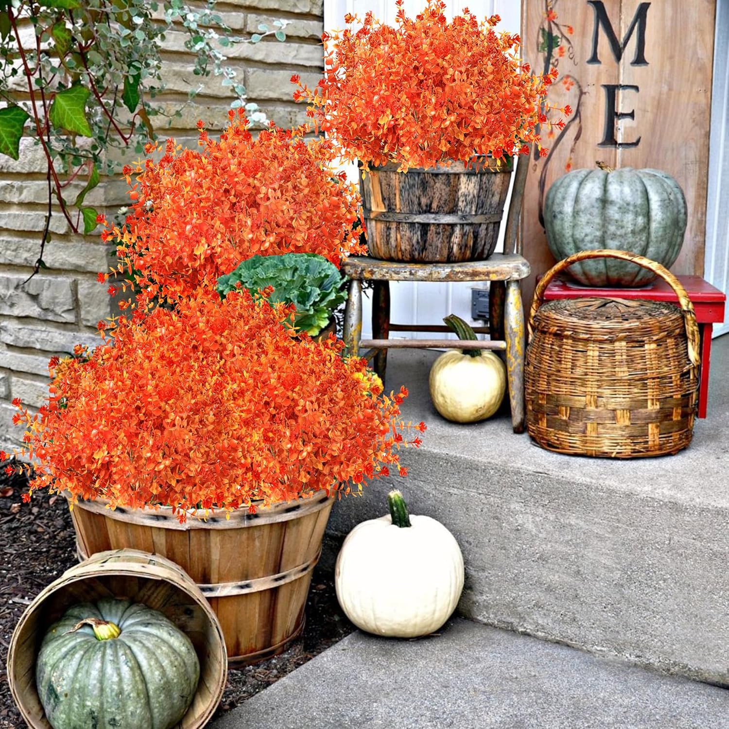 Sawowkuya 20 paquetes de flores artificiales de otoño para exteriores, decoraciones de otoño, flores de plástico resistentes a los rayos UV para
