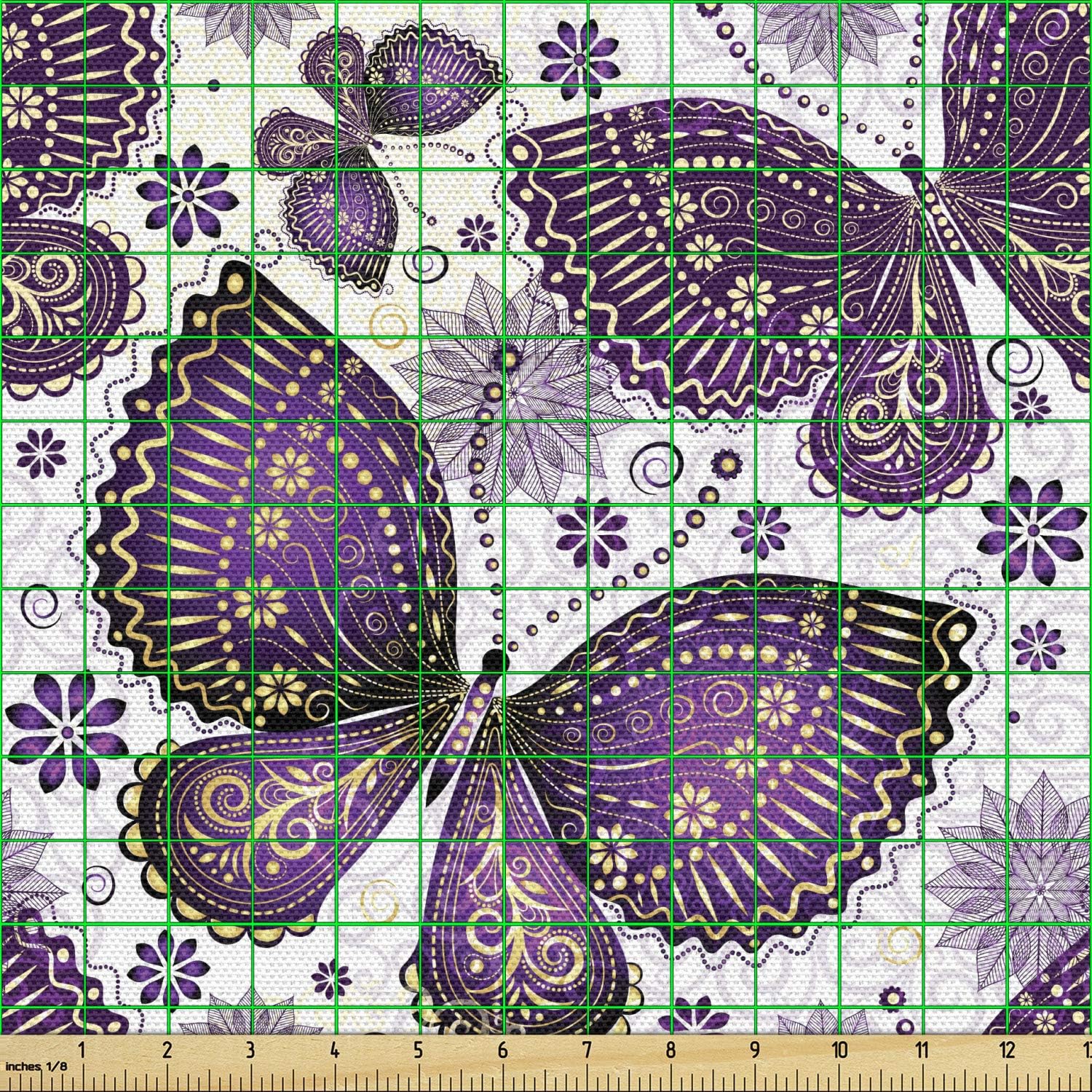 Ambesonne Tela natural de The Yard, mariposas con motivo de cachemira en alas y flores, material artístico, para almacenamiento de tela resistente