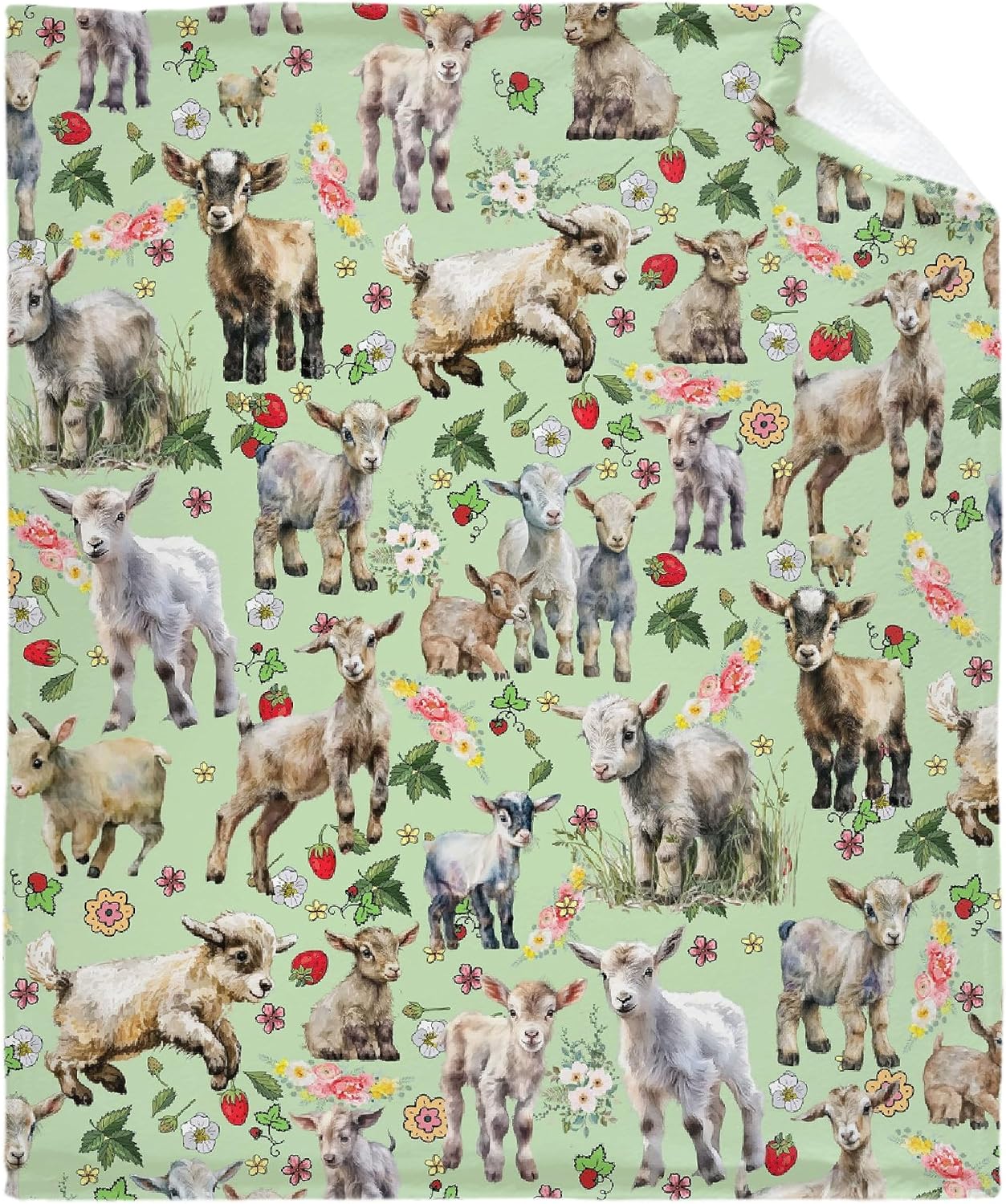 Manta floral de cabras, regalos para niños y niñas, manta de animales de granja, regalos para decoración de niños, lindas cabras de felpa, suave,