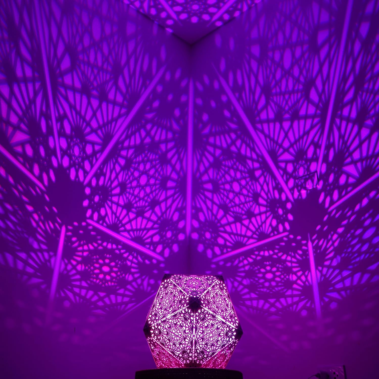 Jabihome Hyperi Lámpara de sombra RGB, luz nocturna geométrica, arte de mandala espiritual sagrado, linterna de sombra, decoración LED de madera,
