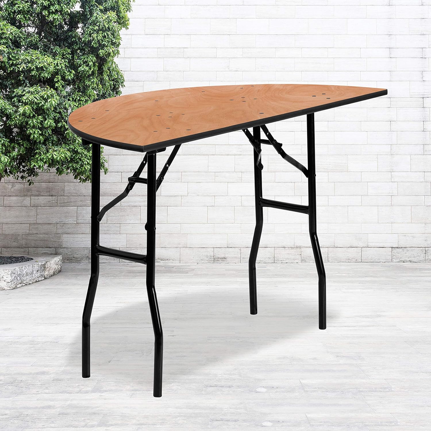 EMMA + OLIVER Mesa de banquete plegable de madera semicircular de 4 pies – Mesa para eventos y catering