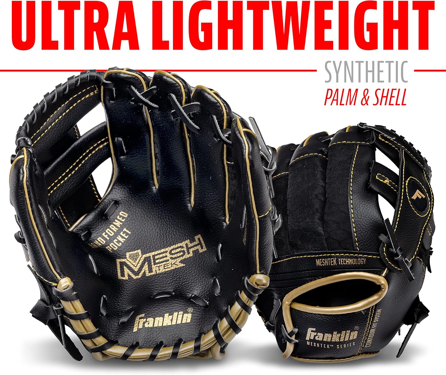 Franklin Sports – Juego de guantes y pelotas de teeball – Meshtek Guantes de teeball y béisbol, espuma – 9.5 pulgadas