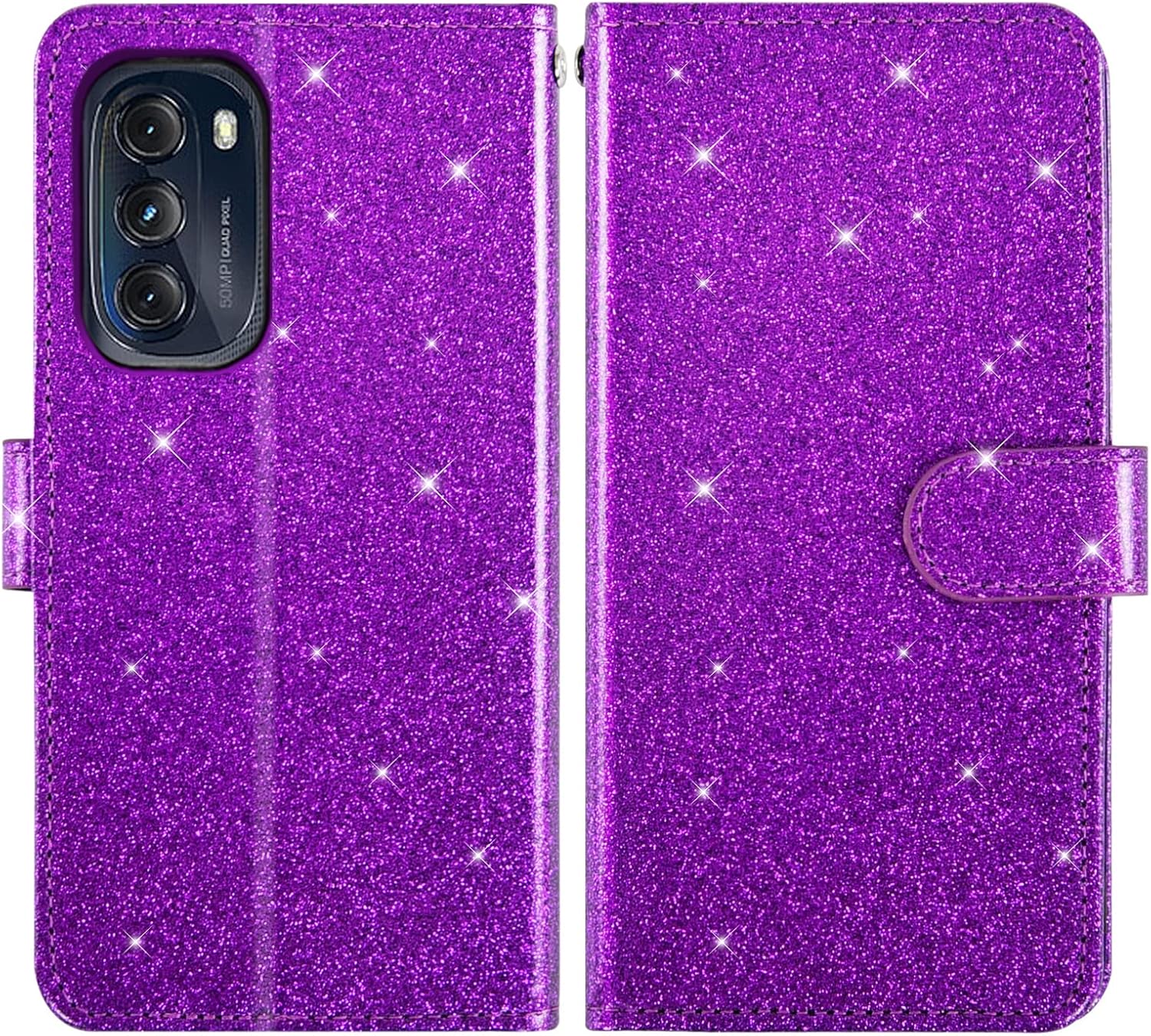 Asuwish Funda de teléfono para Motorola Moto G 5G 2022 con protector de pantalla de vidrio templado y cartera con purpurina, soporte para tarjetas,