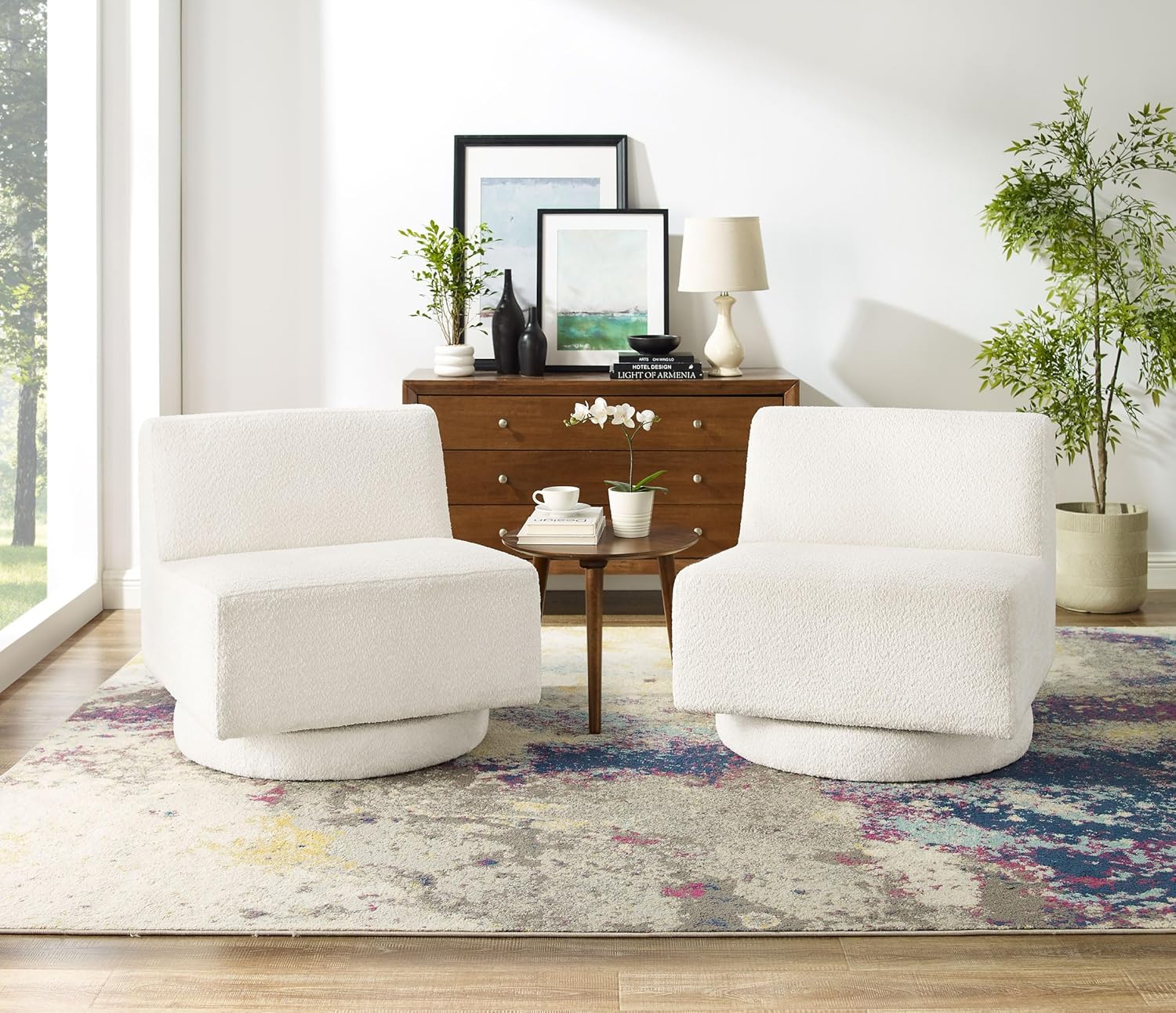 Silla giratoria de 360 grados, cómoda silla de sofá de lectura perezosa de tamaño grande, adecuada para sala de estar y dormitorio, color blanco