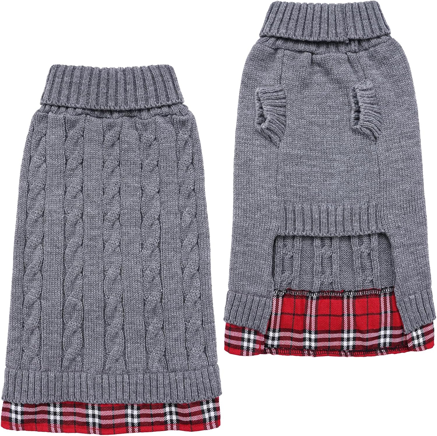 WOYYHO Ropa para perros y mascotas, suéter para perros pequeños, suéteres de punto a cuadros para perros con agujero para la correa, ropa para