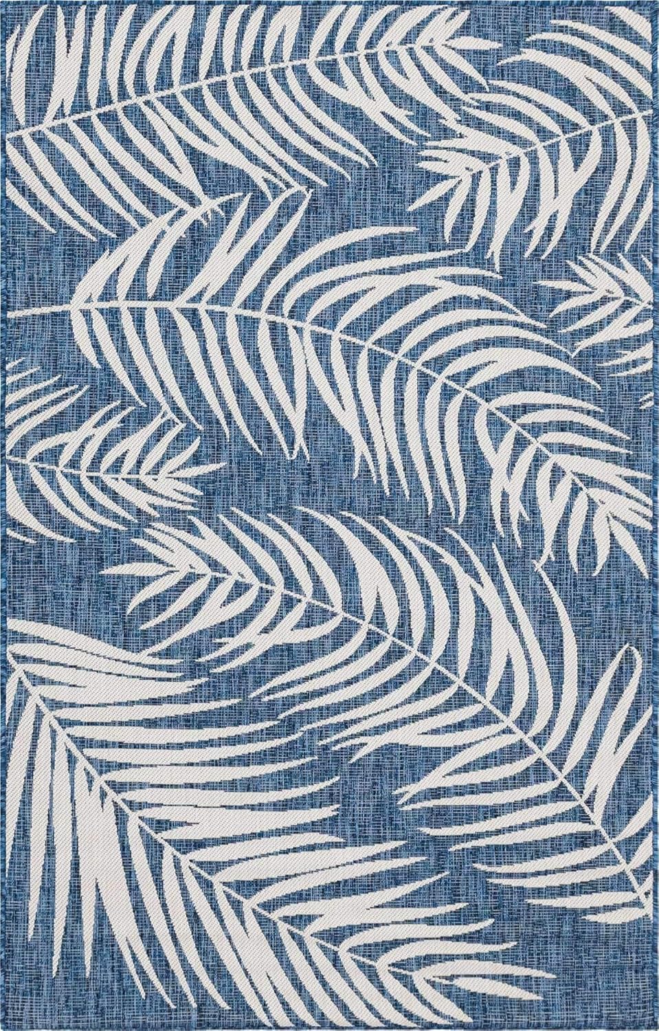 Unique Loom – Tapete de la colección Outdoor Botanical, diseño de palmera (5.1pies x 8pies, rectangular, color azulazul marino)
