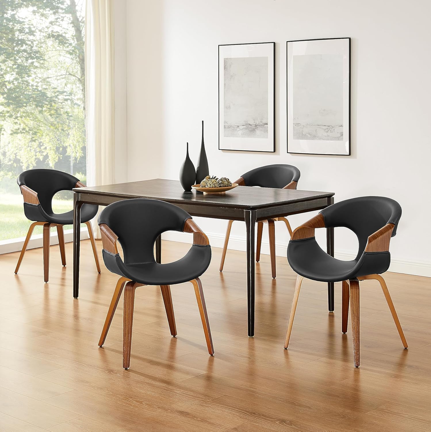 Art Leon Silla de escritorio sin ruedas, silla decorativa moderna de mediados de siglo, silla de escritorio de piel sintética para oficina en casa
