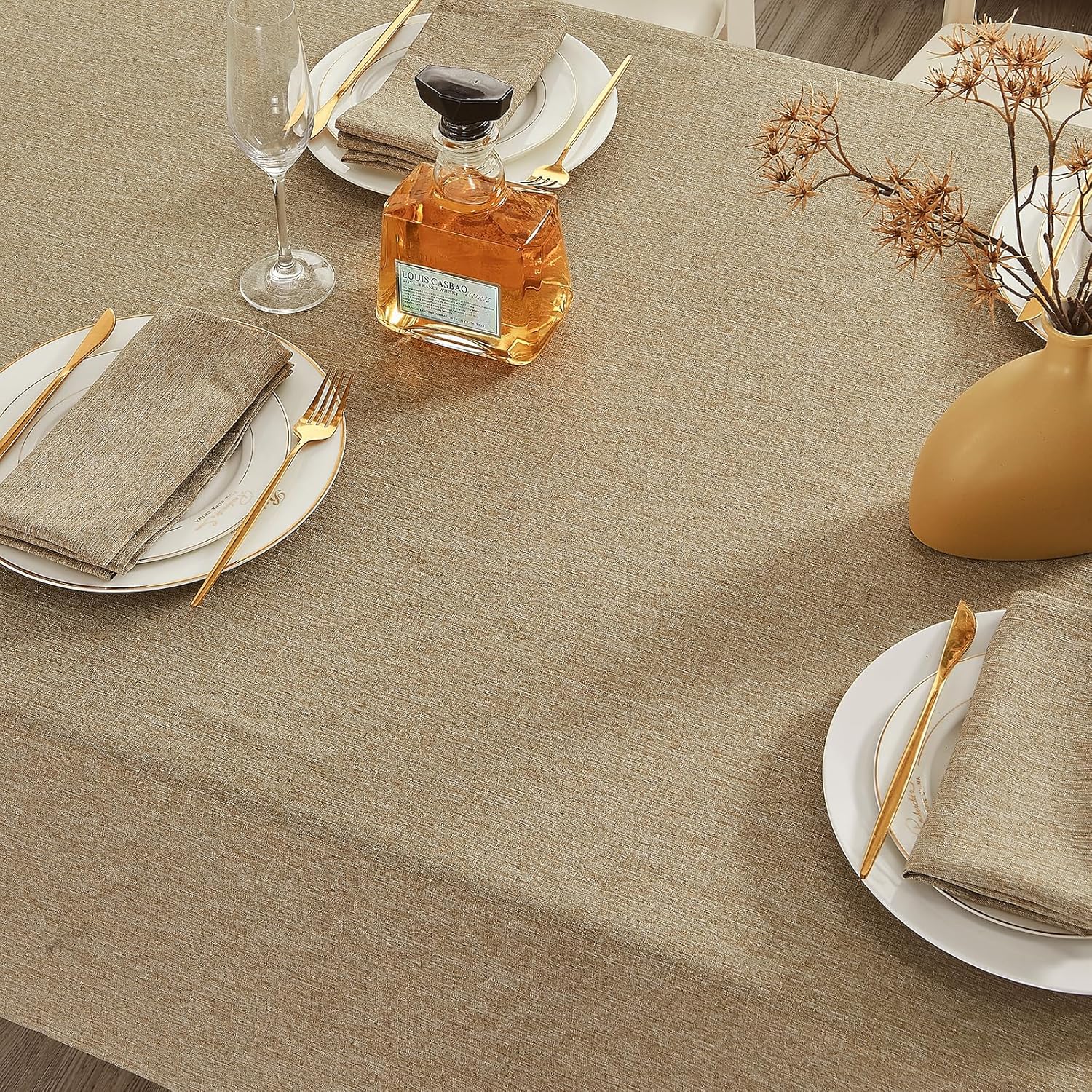 UKOMIUT Mantel rectangular, impermeable y resistente a las manchas, estilo lino, estilo granja, lavable de imitación decorativo, mantel de tela para