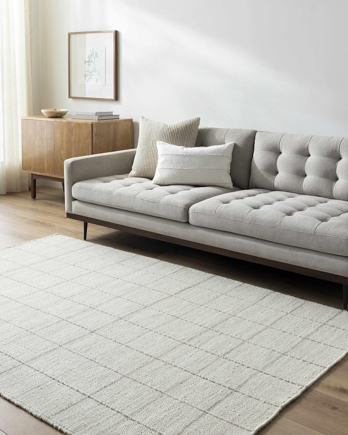 Hauteloom Nissa – Alfombra de lana para sala de estar, dormitorio, cuadrados, geométricos, cuadrados, color gris, 5 x 7 pies 6 pulgadas