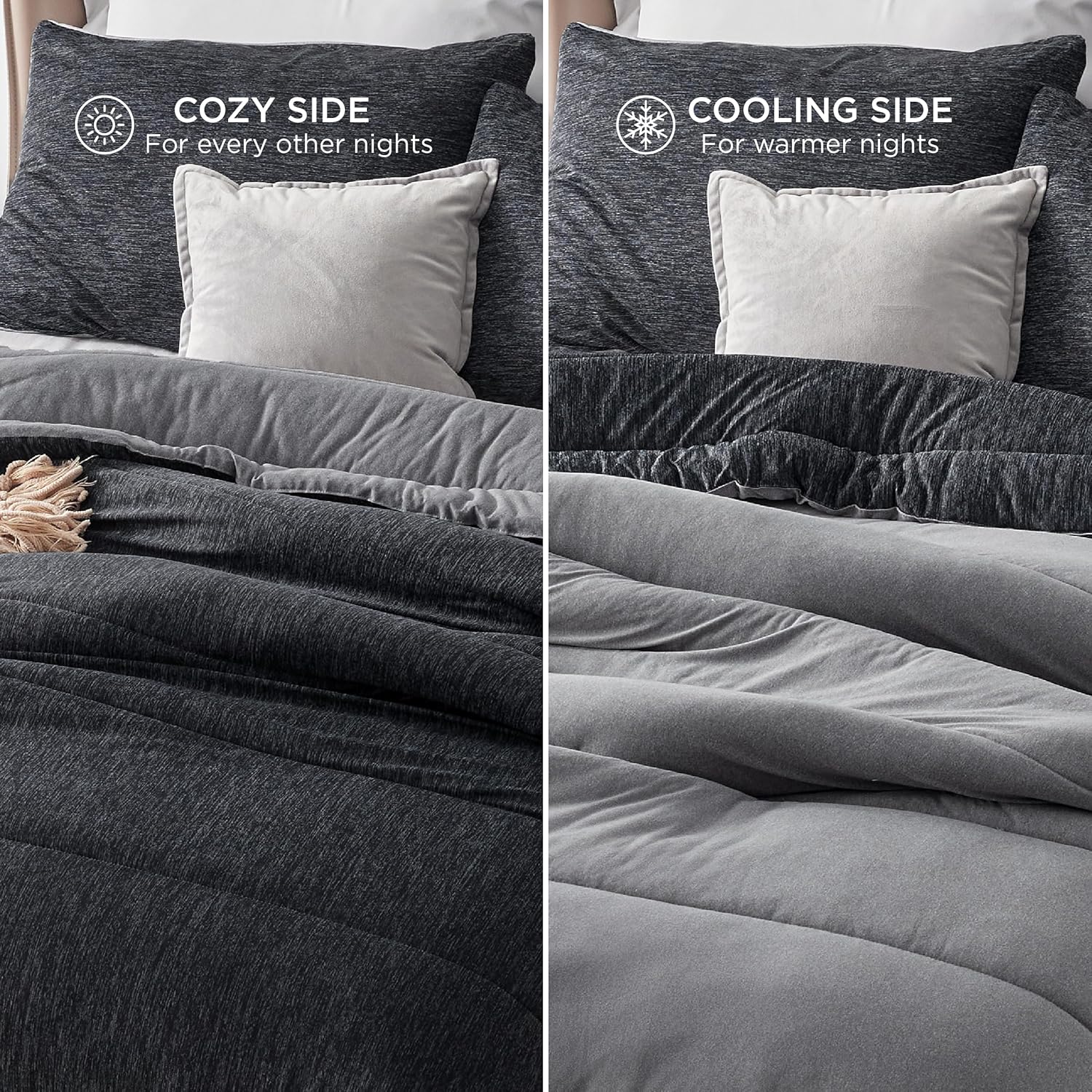 Bedsure Juego de edredón tamaño matrimonial  Juego de cama refrescante y cálido, edredón reversible negro carbón para todas las estaciones, 3