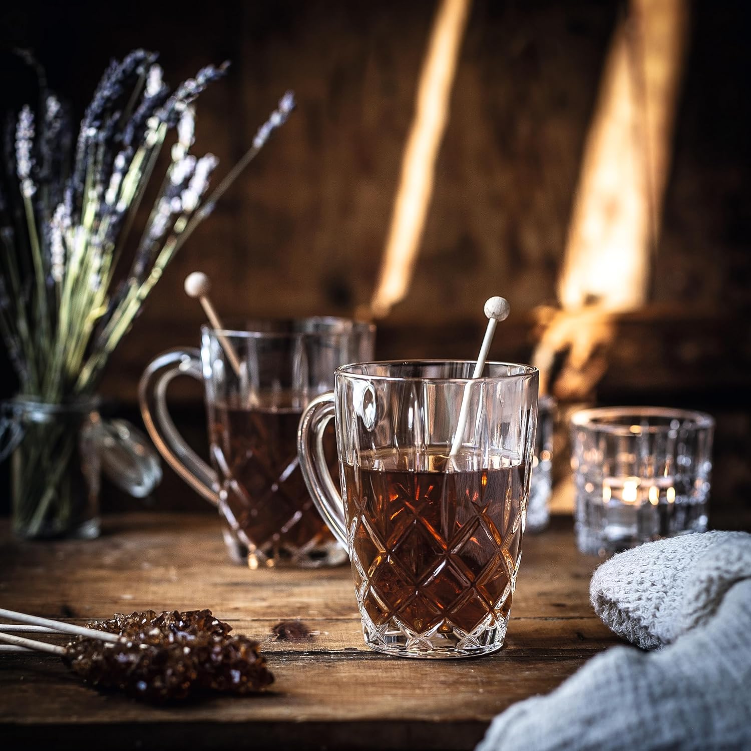 Nachtman Noblesse Collection – Taza para bebidas calientes, juego de 4 tazas de café de vidrio para té, café y cacao caliente, tazas de 11.7 onzas