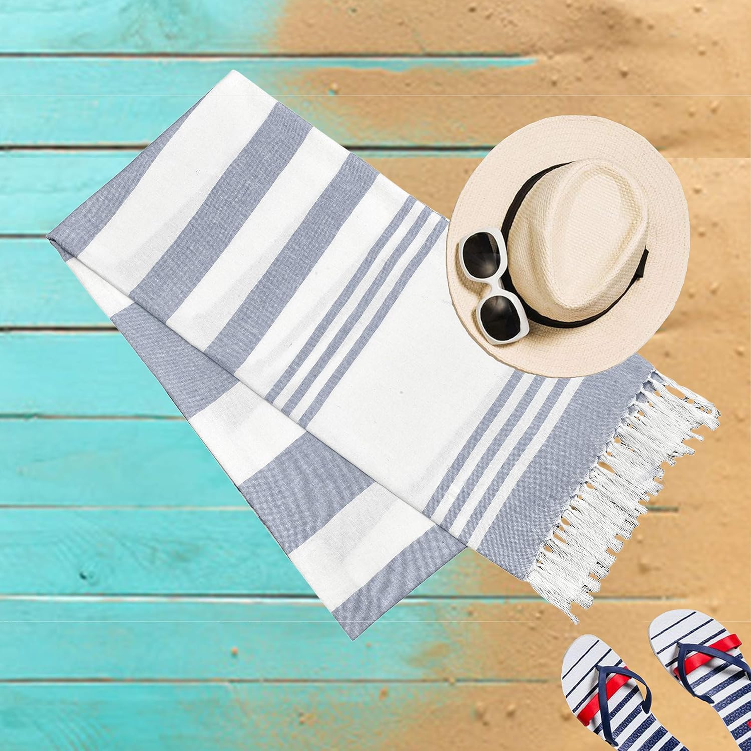 GLAMBURG Toallas turcas 100% algodón Peshtemal Fouta  Toalla de playa fina para viajes, camping, baño, sauna, playa, gimnasio, piscina, suave y