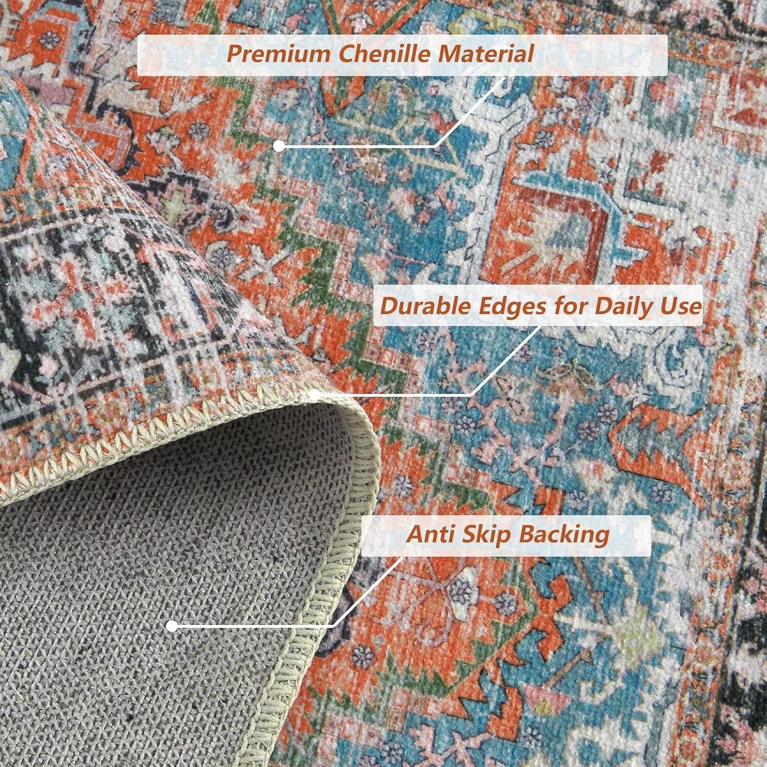 GARVEE Alfombra lavable a máquina de 5 x 7 pulgadas, alfombra vintage para sala de estar, alfombra perisana, ultra delgada, con estampado