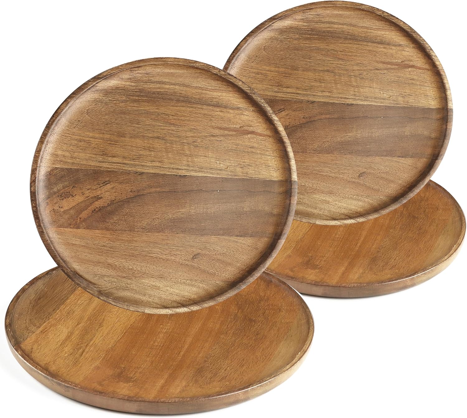 Juego de 4 platos redondos de madera de mango, de 9 pulgadas para servir embutidos, sushi, postre, pan de madera, tabla de servir charcutería para