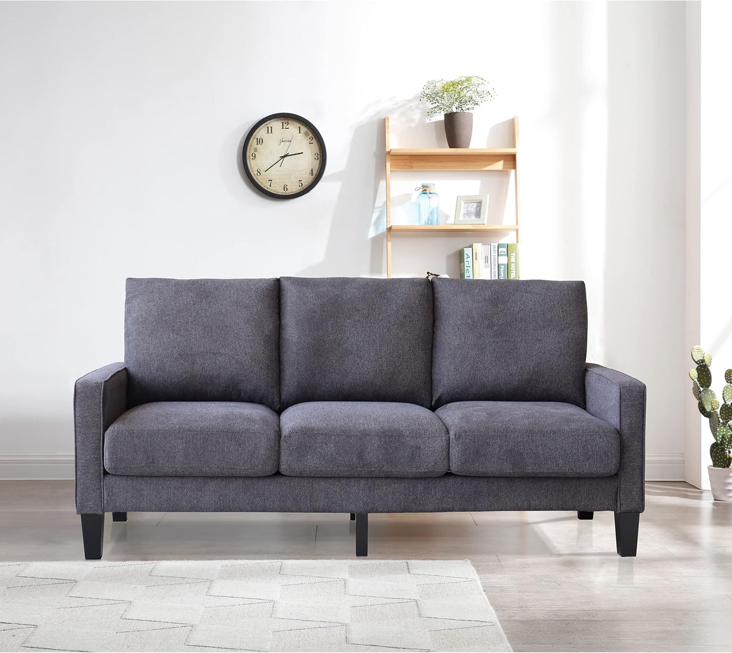 Sofá moderno de mediados de siglo, sofá de 3 plazas de 75 pulgadas con patas de madera maciza y reposabrazos cómodos para sala de estar o