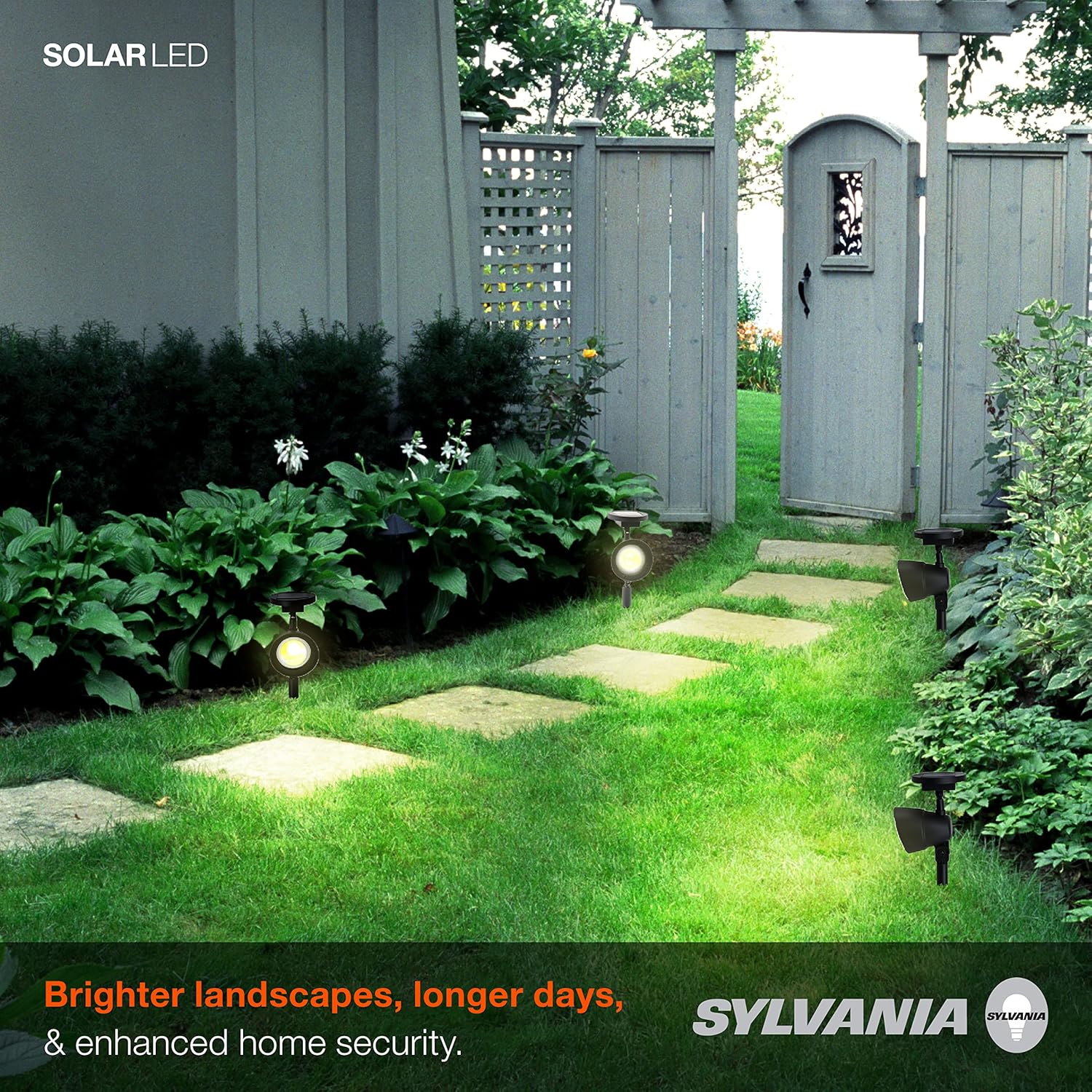 Sylvania 62217 – Luz solar de 13 pulgadas con sensor de luz diurna, LED, 5 lúmenes, 3000 K, blanco cálido, acabado negro, paquete de 4