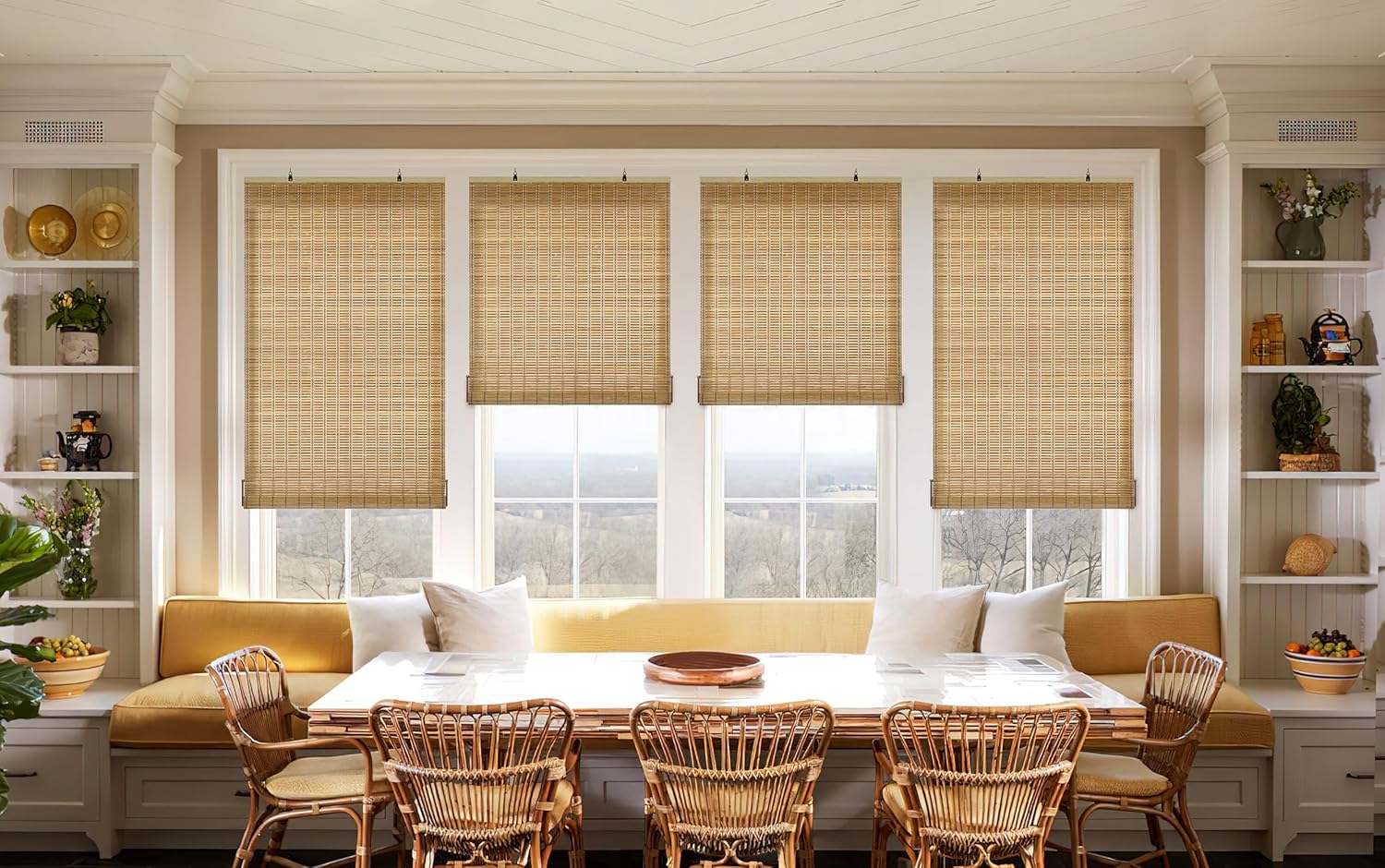 Persianas de bambú sin cordón, persianas enrollables de bambú para ventanas, cortinas colgantes con filtro de luz, persianas de bambú para patio