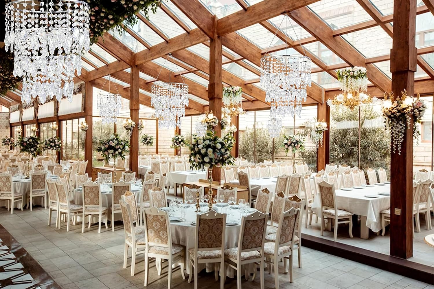 Pantalla de araña acrílica, pantalla de techo con cuentas de cristal y marco cromado para dormitorio, decoración de boda o fiesta, diámetro de 12