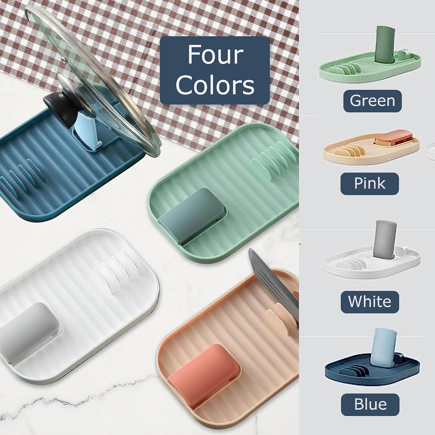 El soporte para cuchara para encimera de cocina mantiene los utensilios de cocina y la tapa al alcance de la mano mientras prepara tus comidas.