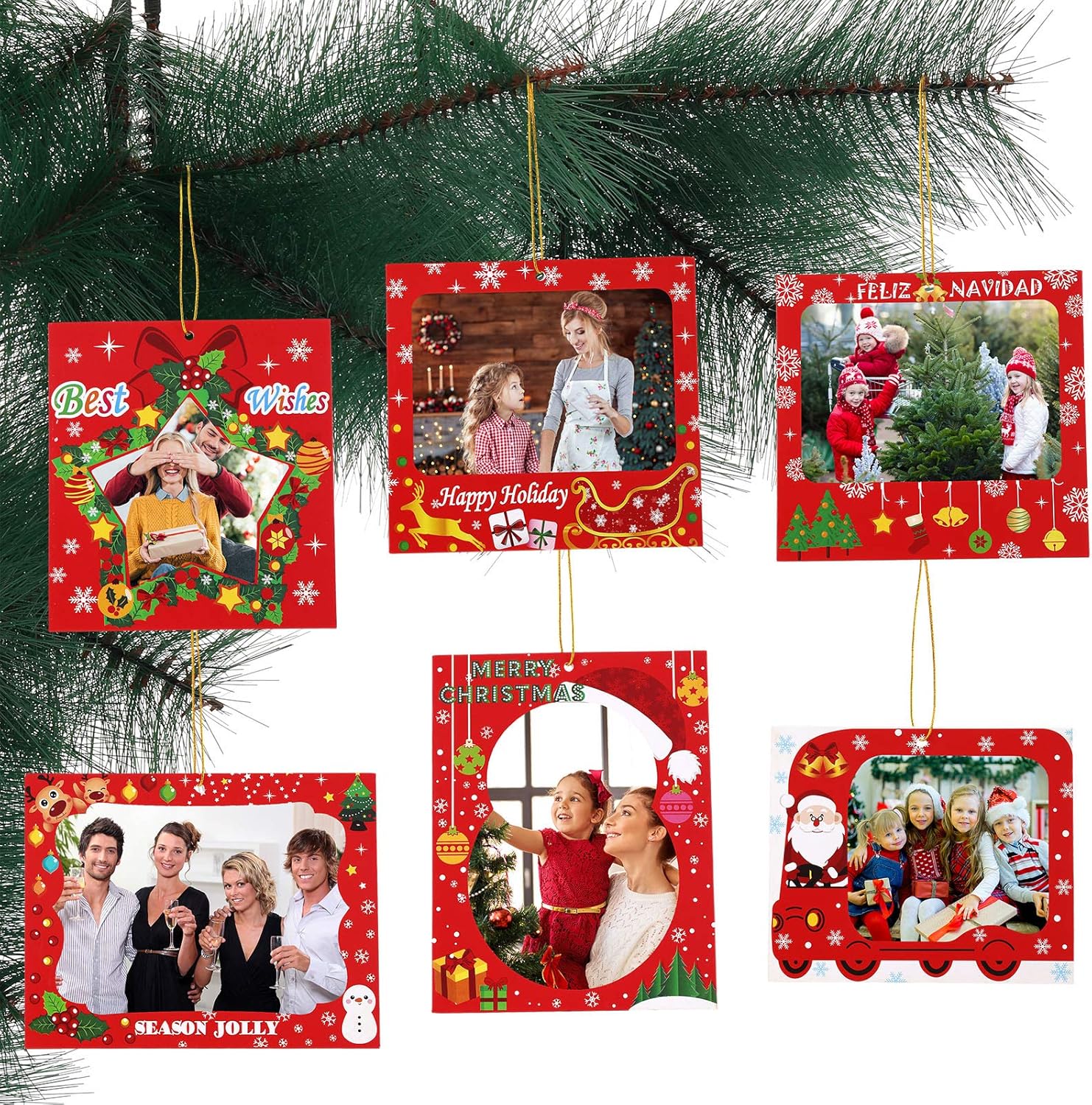 Zonon 30 marcos de fotos de Navidad, marcos de fotos familiares, adornos colgantes para árbol de Navidad, fiesta de Año Nuevo, mejores deseos,