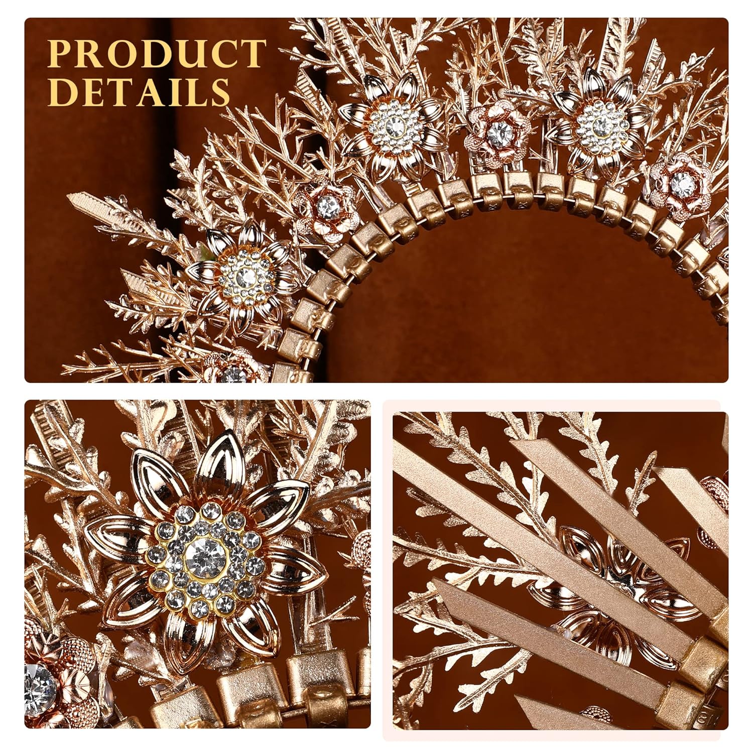Gold Leaves Halo Crown Headpiece Woodland Goddess Zip Tie Headband for Women Princess Hair Accessory Cosplay Adult Tiara Photoshoot Props Bridal