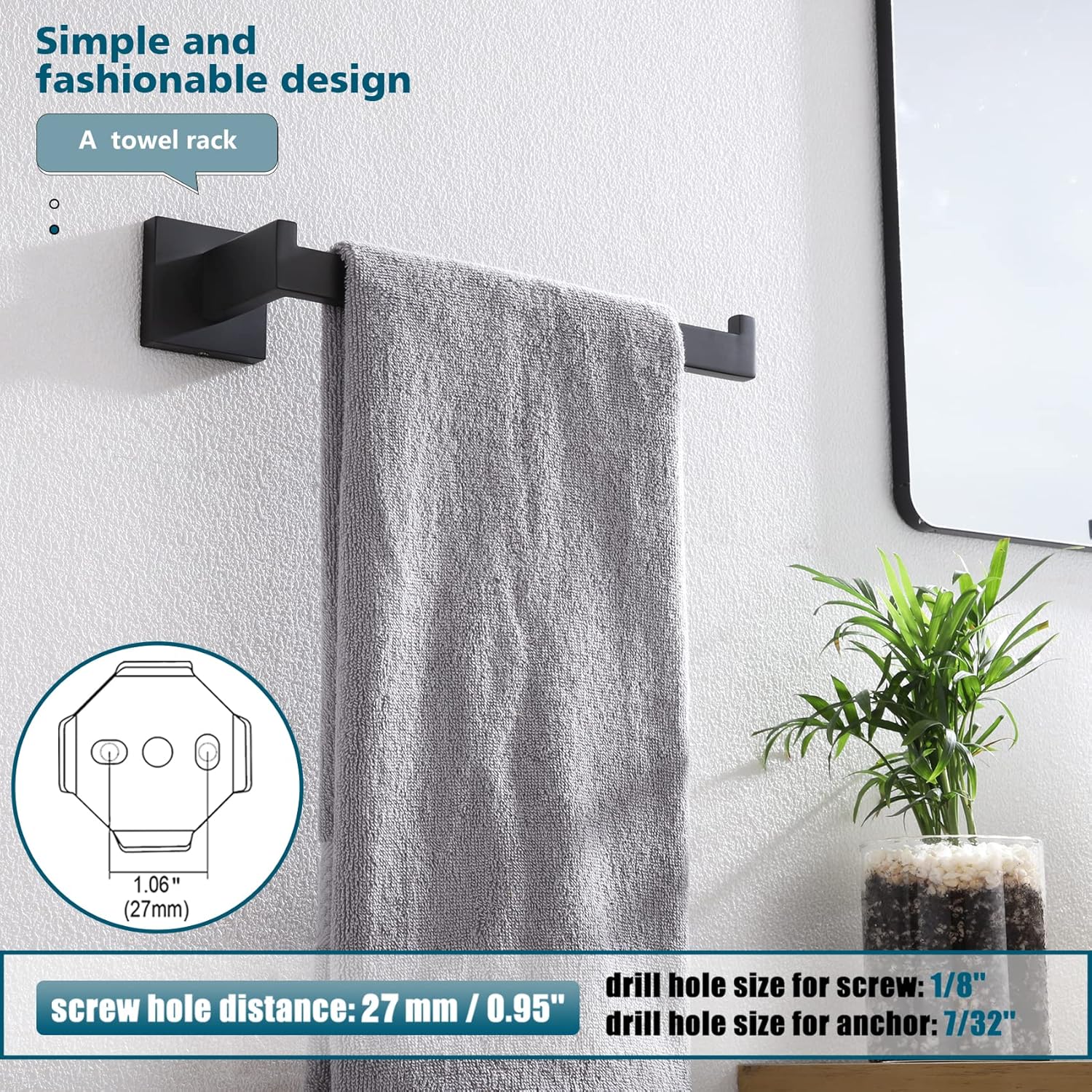 KOKOSIRI Soporte para rollo de papel higiénico, barra de toalla de baño, soporte para toallas de mano, negro mate B2003BK+B3003BK