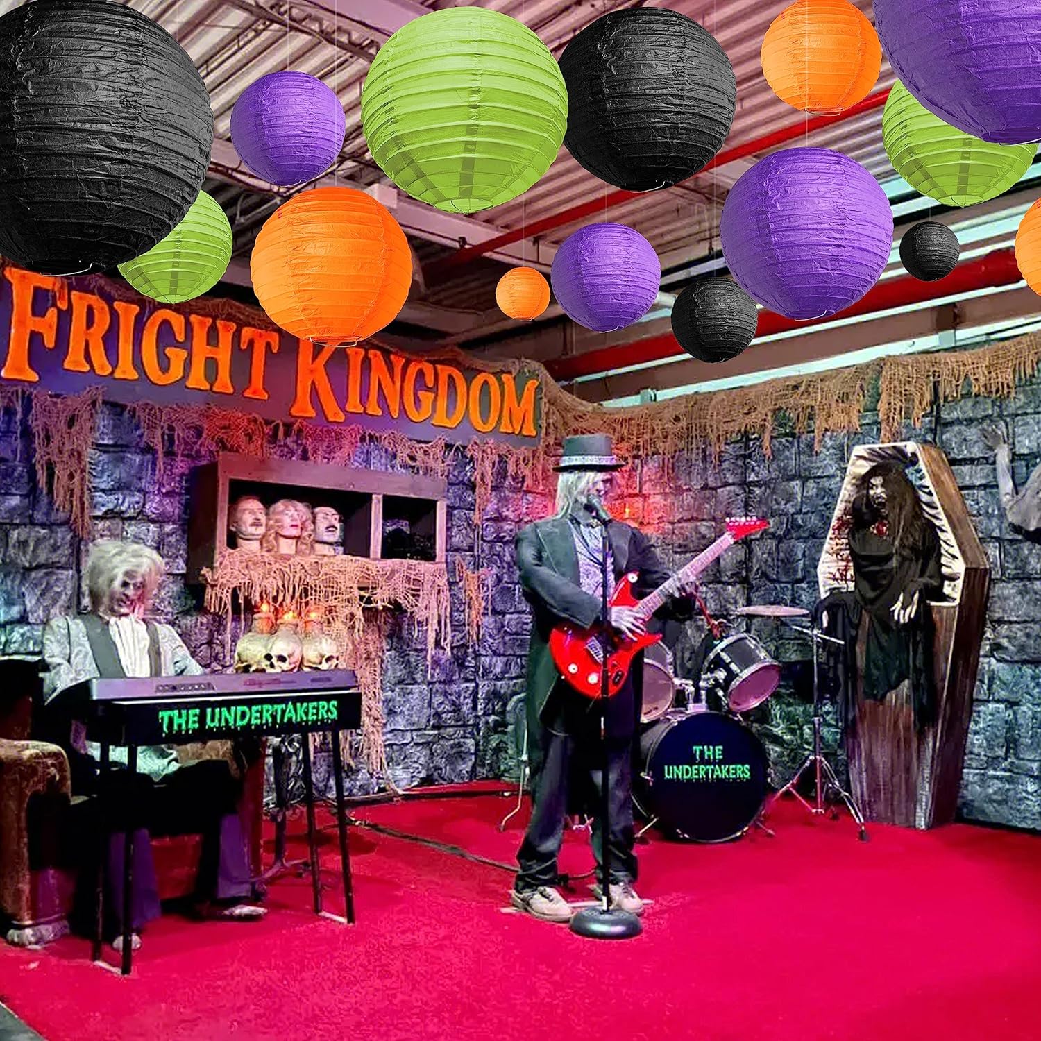 18 linternas de papel para decoración de fiesta de Halloween, varios tamaños, linternas colgantes redondas para festivales, Halloween, interiores y