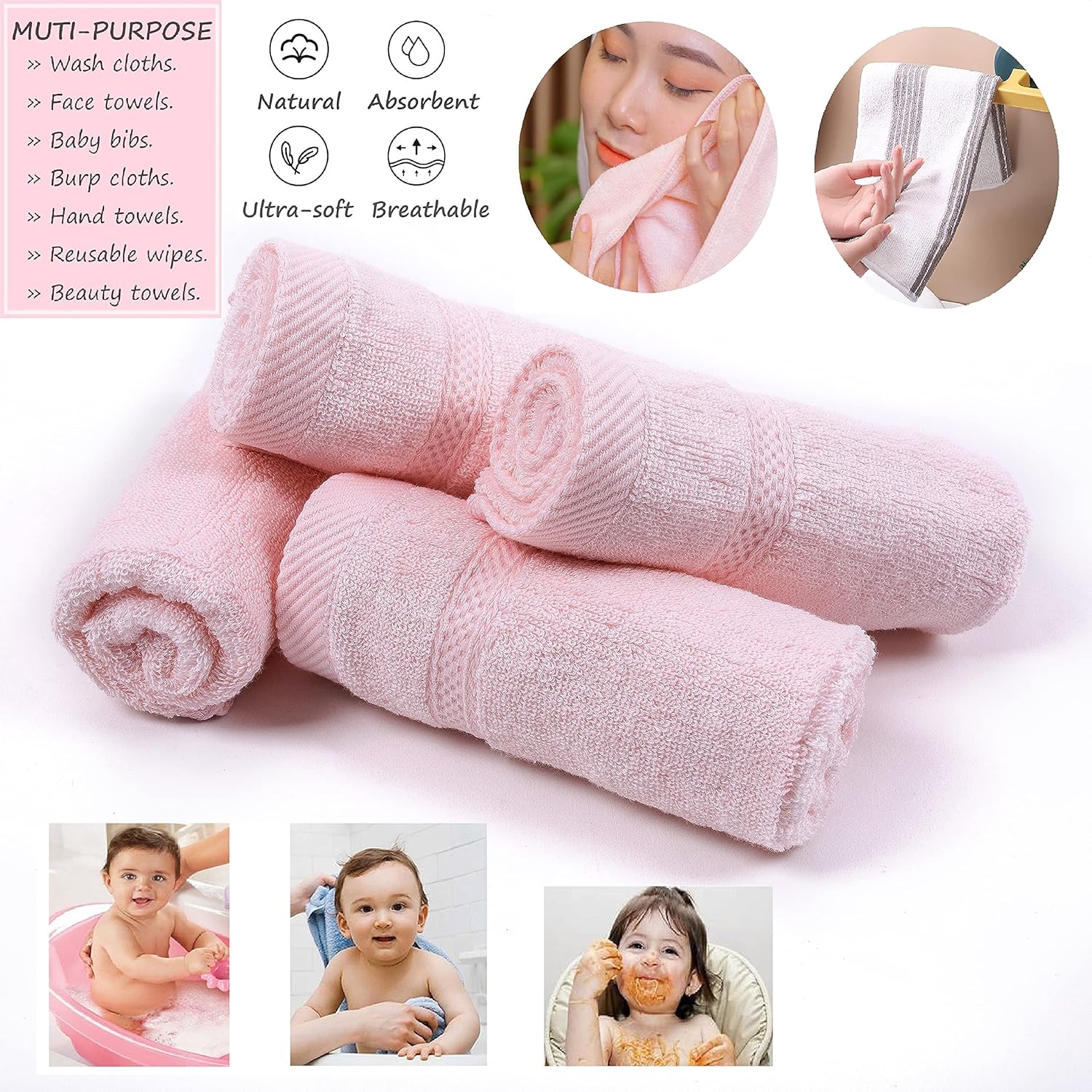 Mother-Earth Juego de 4 toallas de mano, toallas de mano para baño, 11 x 18 pulgadas, extra absorbentes y suaves para piel sensible, secado rápido,