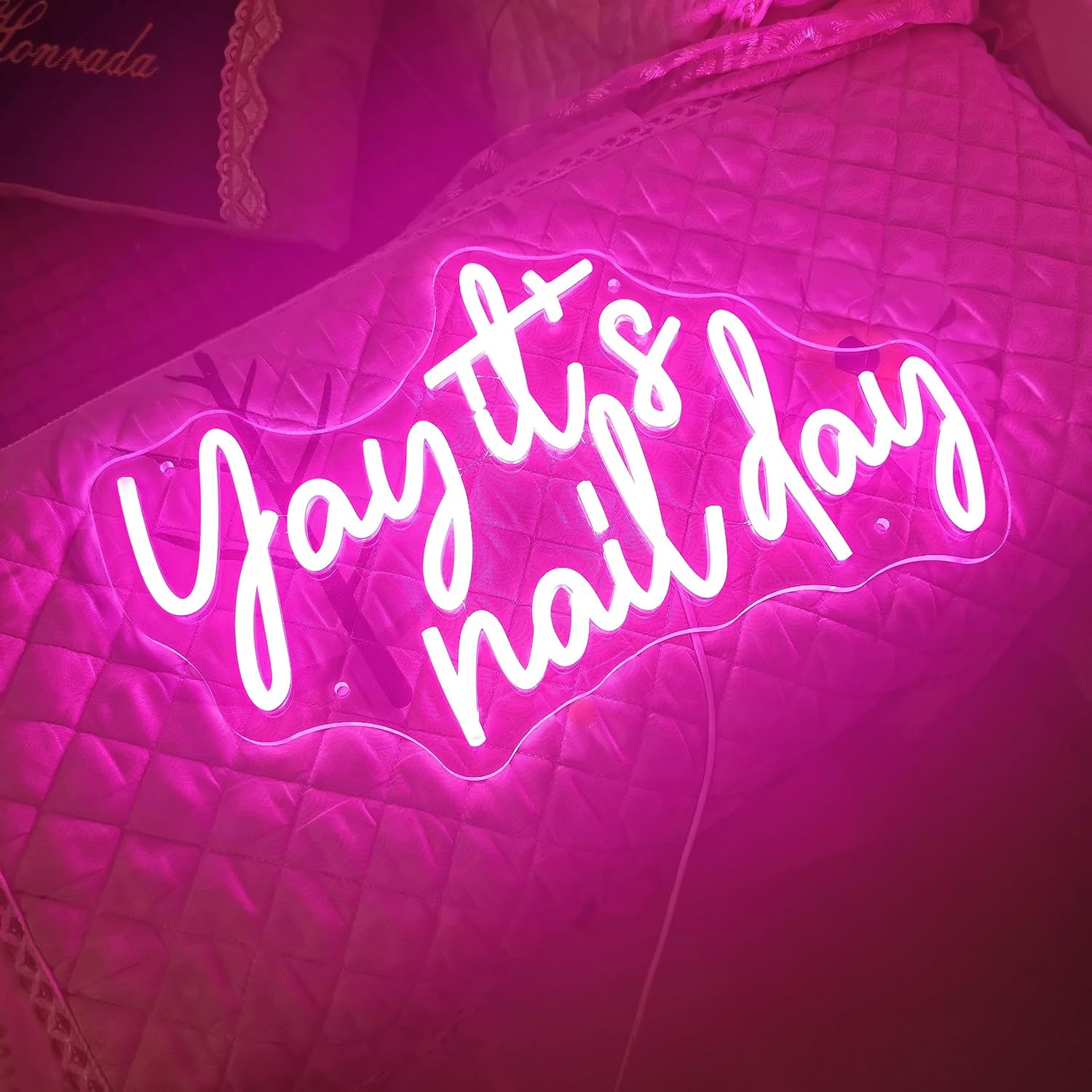 Yay It’s Nail Day – Letrero de neón para decoración de pared, letrero de neón de uñas para salón de uñas, letrero de ventana de uñas de neón rosa,