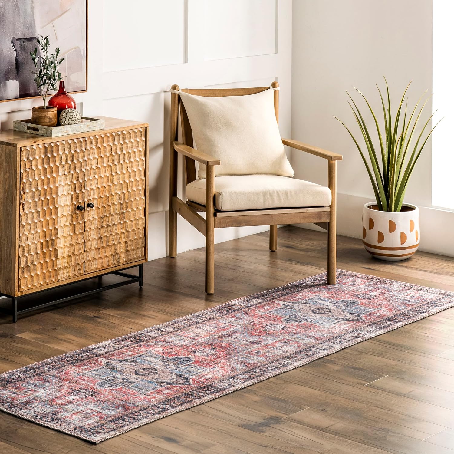 nuLOOM Jessie – Alfombra de medallón tradicional y envejecida lavable a máquina, 2 pies 8 pulgadas x 8 pies, color óxido