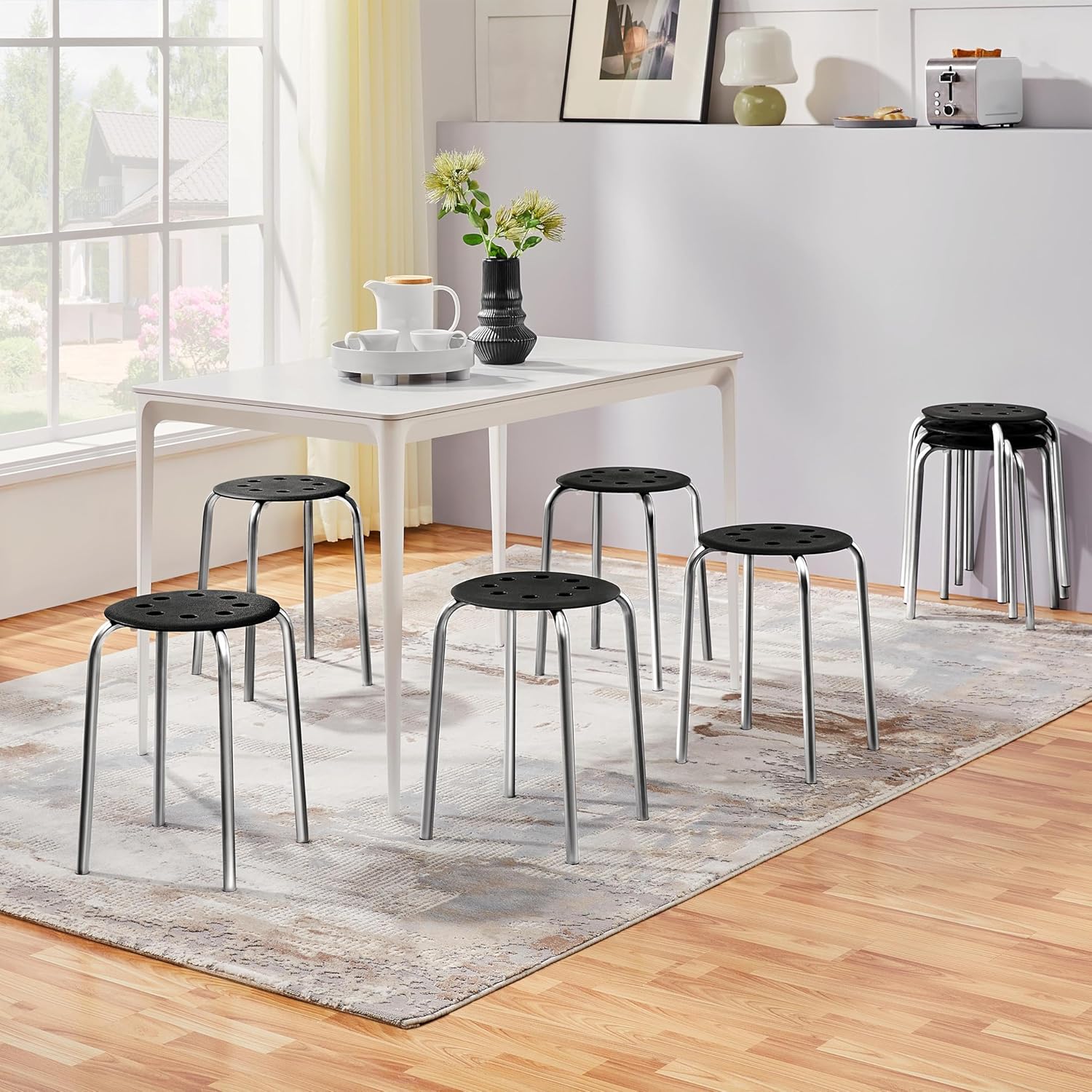 Yaheetech Taburetes apilables de plástico, sillas de taburete de aula, asientos flexibles de 17.3 pulgadas de altura, parte superior redonda