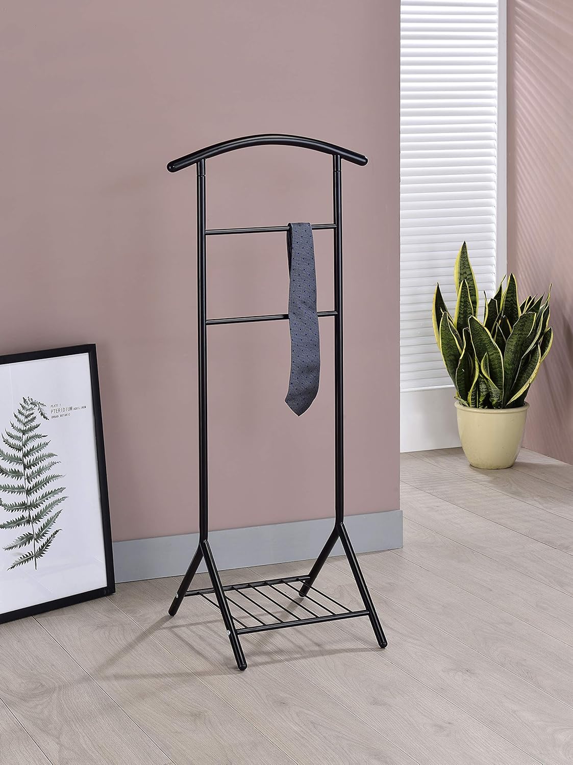 Kings Brand Furniture – Organizador de soporte de metal negro Amos para vestuario, perchero, colgador de contorno, zapatero para pantalones