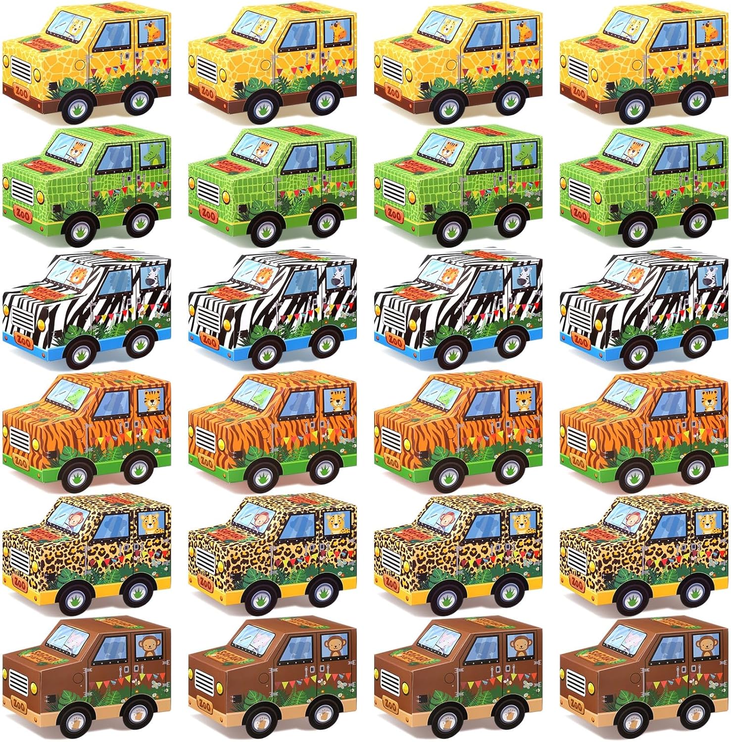Yeaqee 24 piezas de decoraciones de fiesta de safari en forma de camión, caja de golosinas de animales de safari, caja de selva de cartón de selva