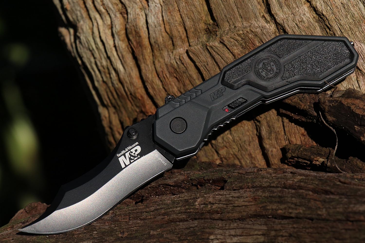 Smith & Wesson M&P SWMP1B Cuchillo plegable asistido SS de alto carbono de 7.1 pulgadas con hoja de punta de clip de 2.9 pulgadas y mango de