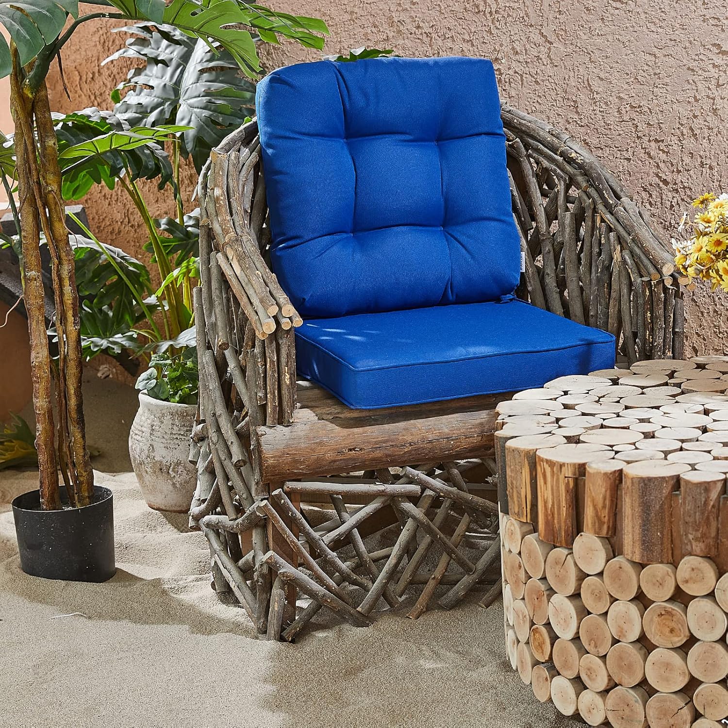 JMGBird Juego de cojín para asiento y respaldo para silla de exterior, juego de cojines de asiento profundo de 22 x 22 pulgadas, cojín de exterior