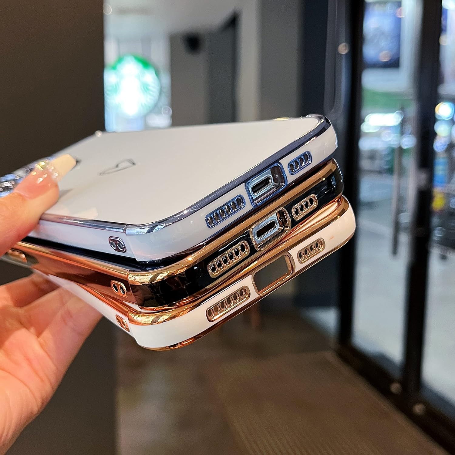 ZTOFERA Funda diseñada para iPhone 14 Pro de 6.1 pulgadas, bonito borde chapado con patrón de corazones de amor con protección para lente de cámara,