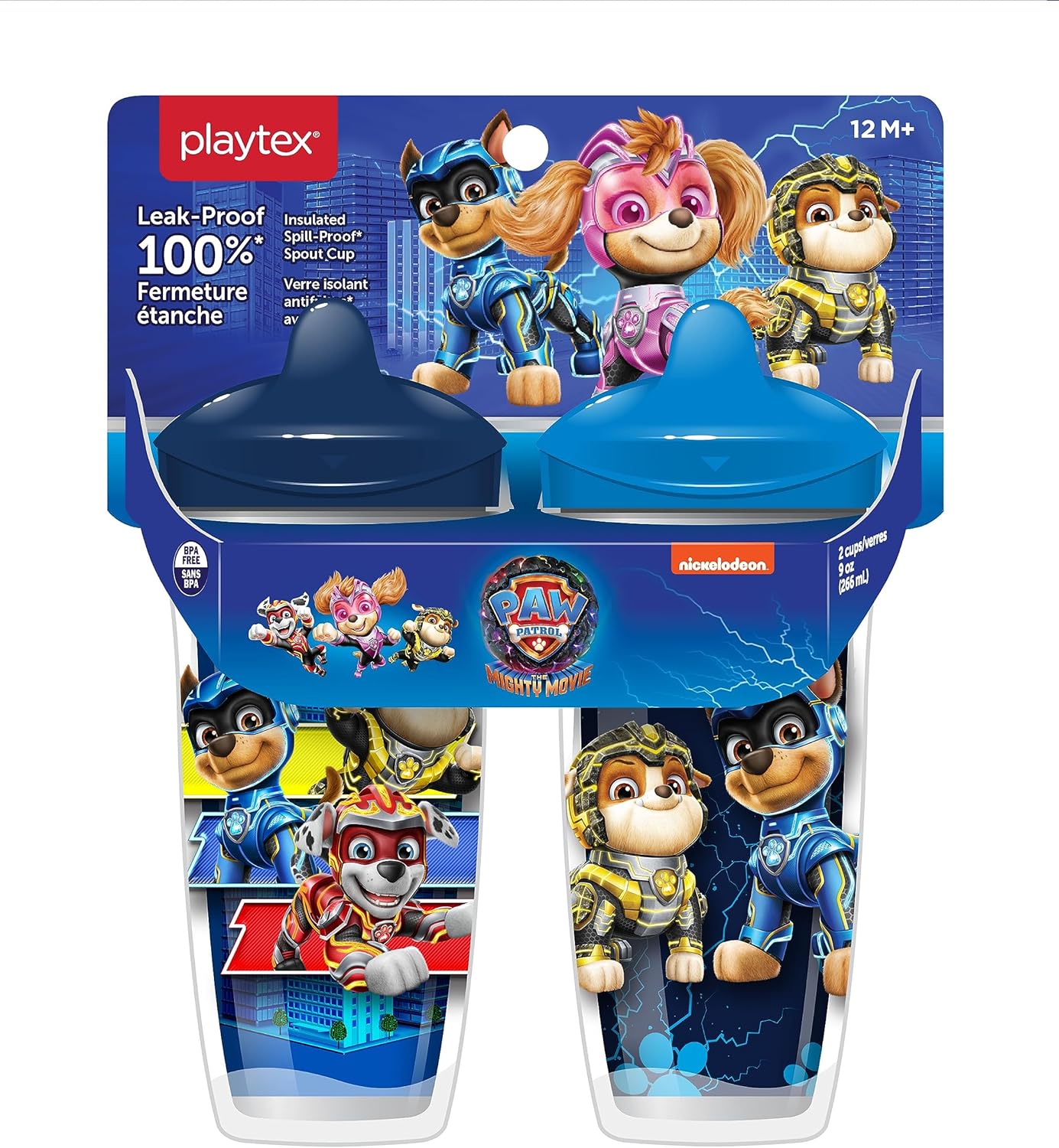 Playtex Baby Sipsters Stage 3 Paw Patrol – Vasos con boquilla a prueba de derrames, a prueba de fugas, a prueba de roturas, rojo y azul, 9 onzas, 2