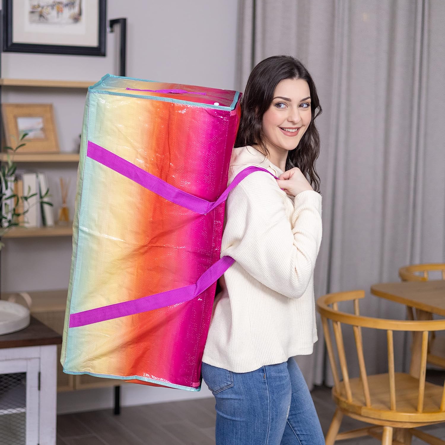 Bolsas de mudanza extra grandes resistentes, paquete de 2 bolsas de almacenamiento impermeables con cremallera y asas, correas de mochila fuertes